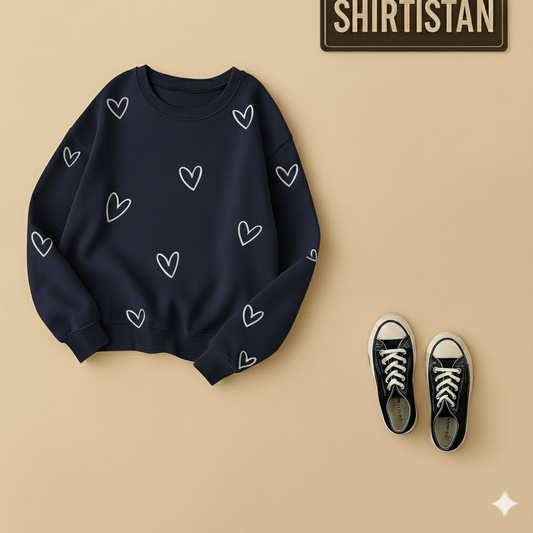 Navy Blue Sweatshirt Unfilled Hearts