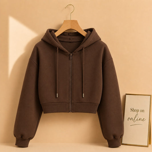 Basic Brown Crop Zipper