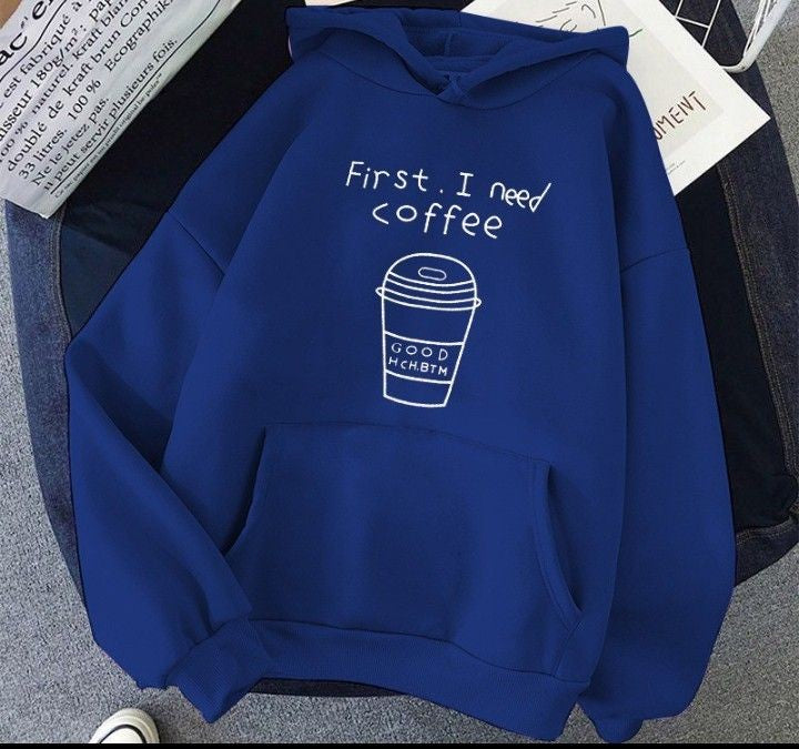 ROYAL BLUE HOOD FIRST I NEED COFFEE