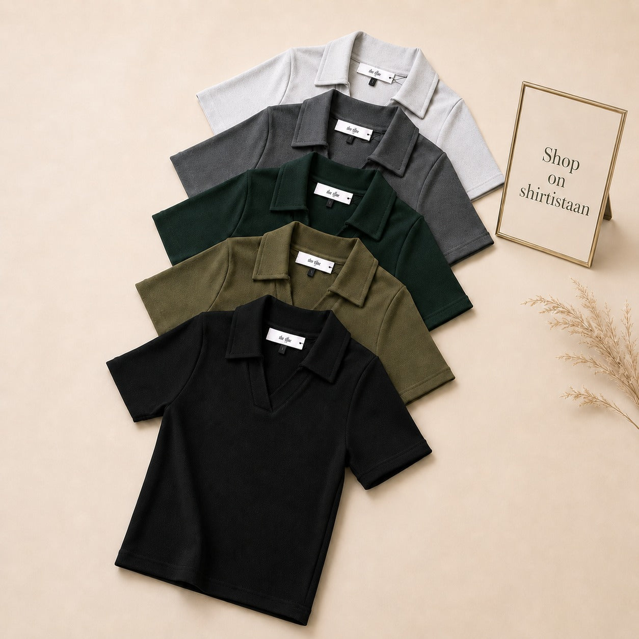Solid Rib Knit Crop Polo