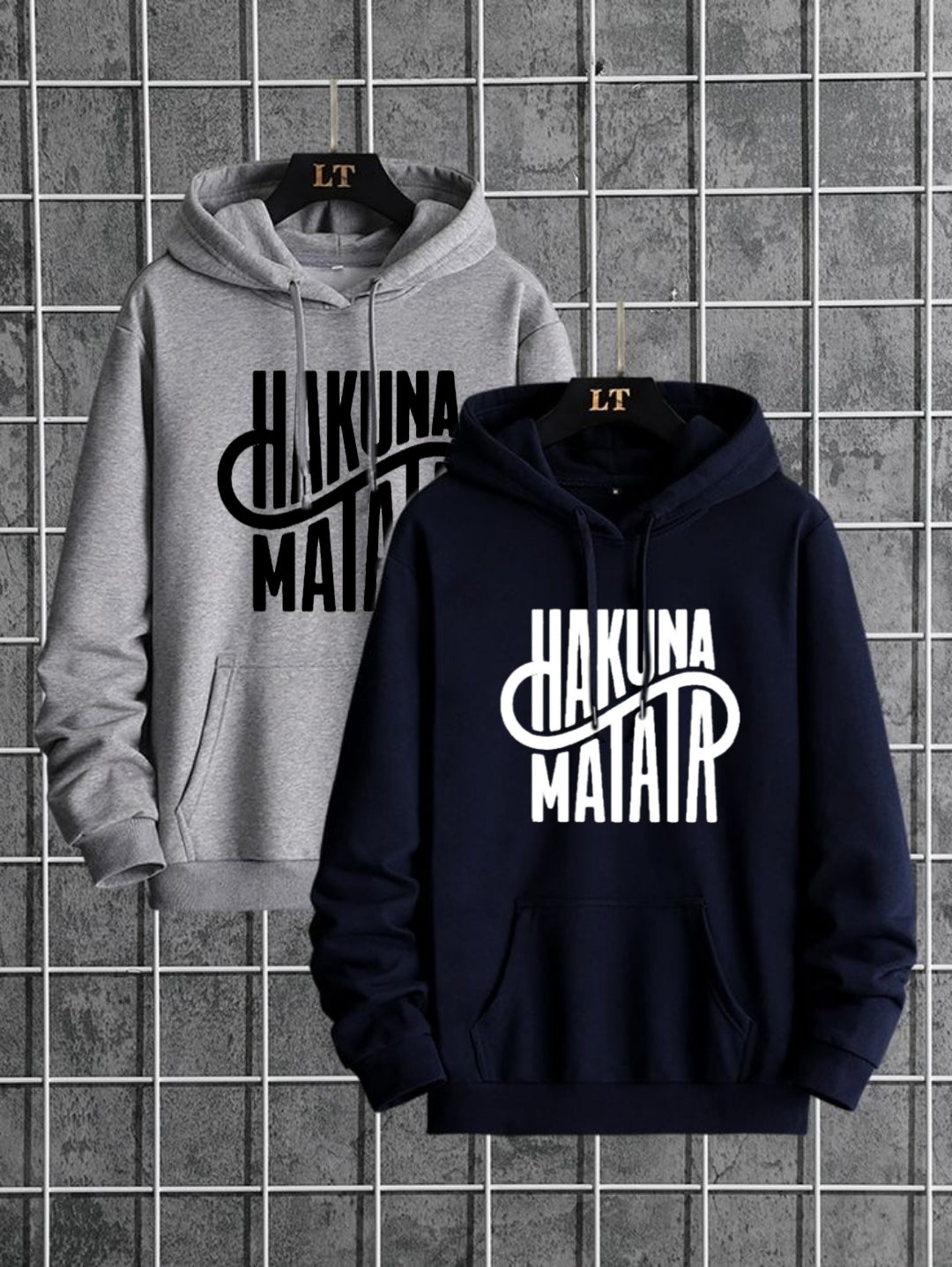 PAIR OF TWO HAKUNA MATATA HOODS (GREY AND NAVY BLUE)