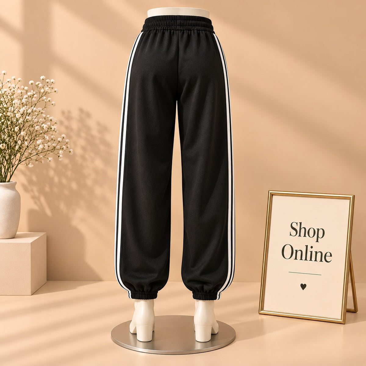 Black Three Strip Trouser