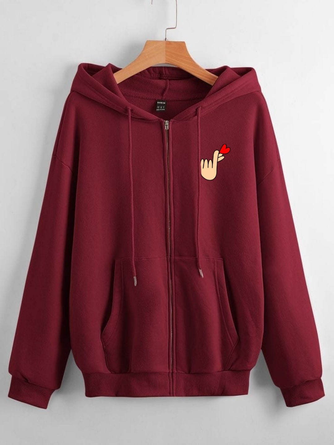 MAROON ZIPPER HOOD POCKET LOVE CHARM