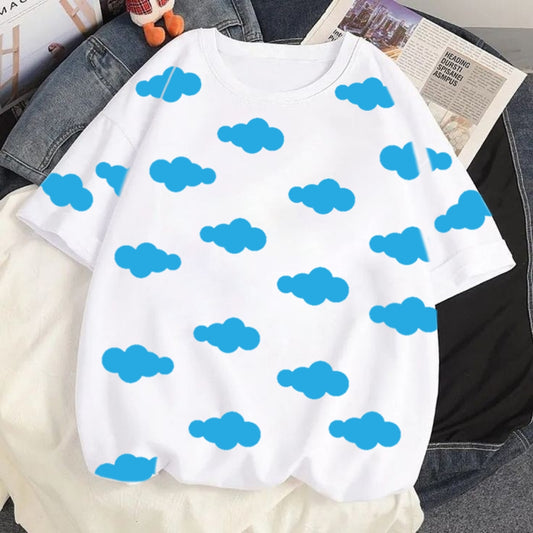 BLUE CLOUDS ON WHITE TEE