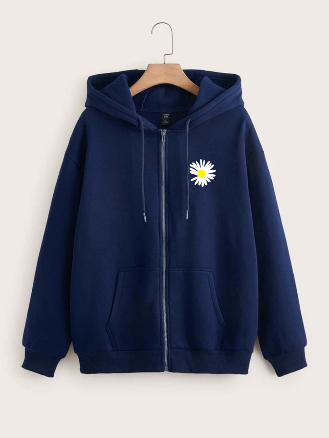 NAVY BLUE ZIPPER HOOD SUNFLOWER ON POCKET