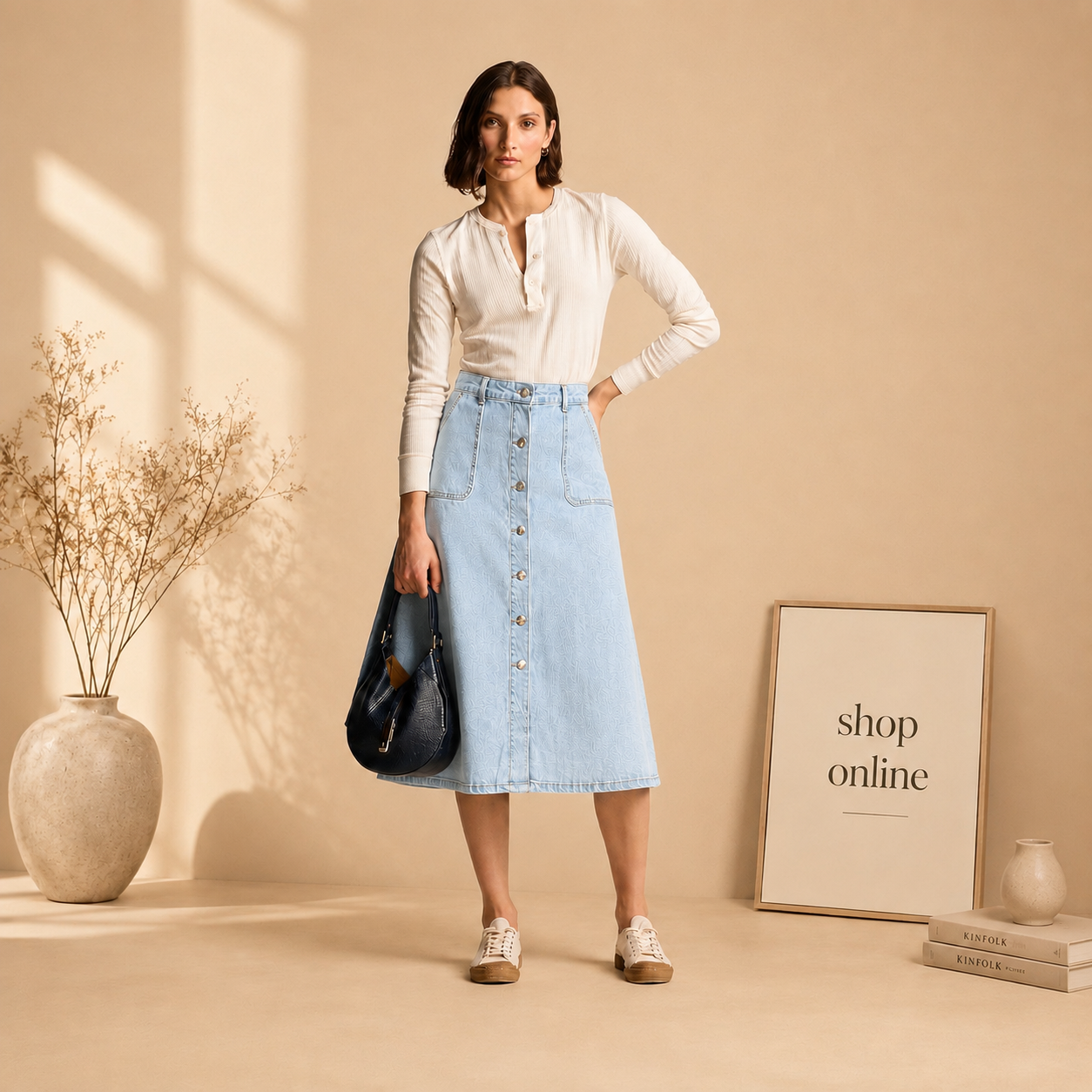 Sky Blue Button Denim Skirt