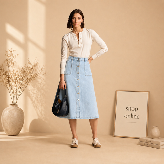 Sky Blue Button Denim Skirt