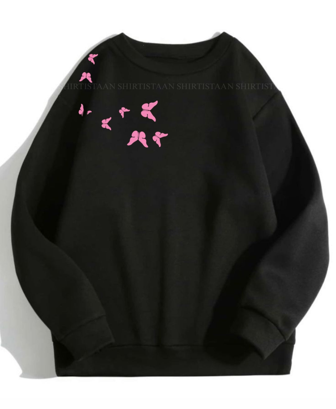 BLACK SWEATSHIRT PINK SHOULDER BUTTERFLY