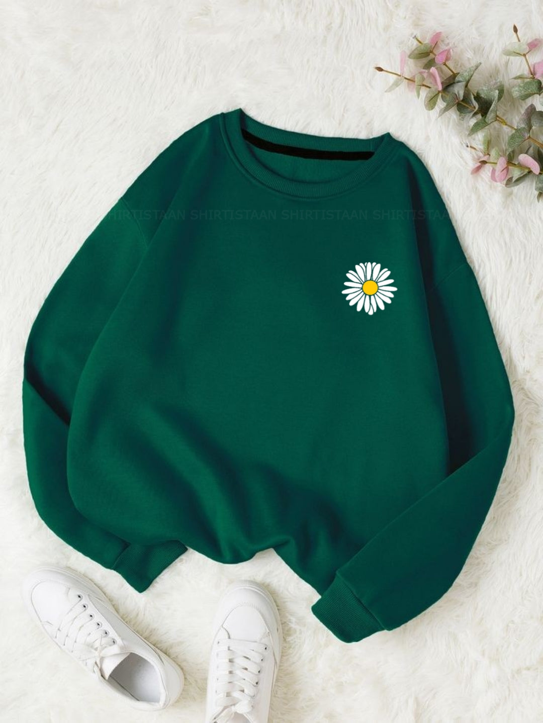 BOTTLE GREEN SWEATSHIRT POCKET SUNFLOWER