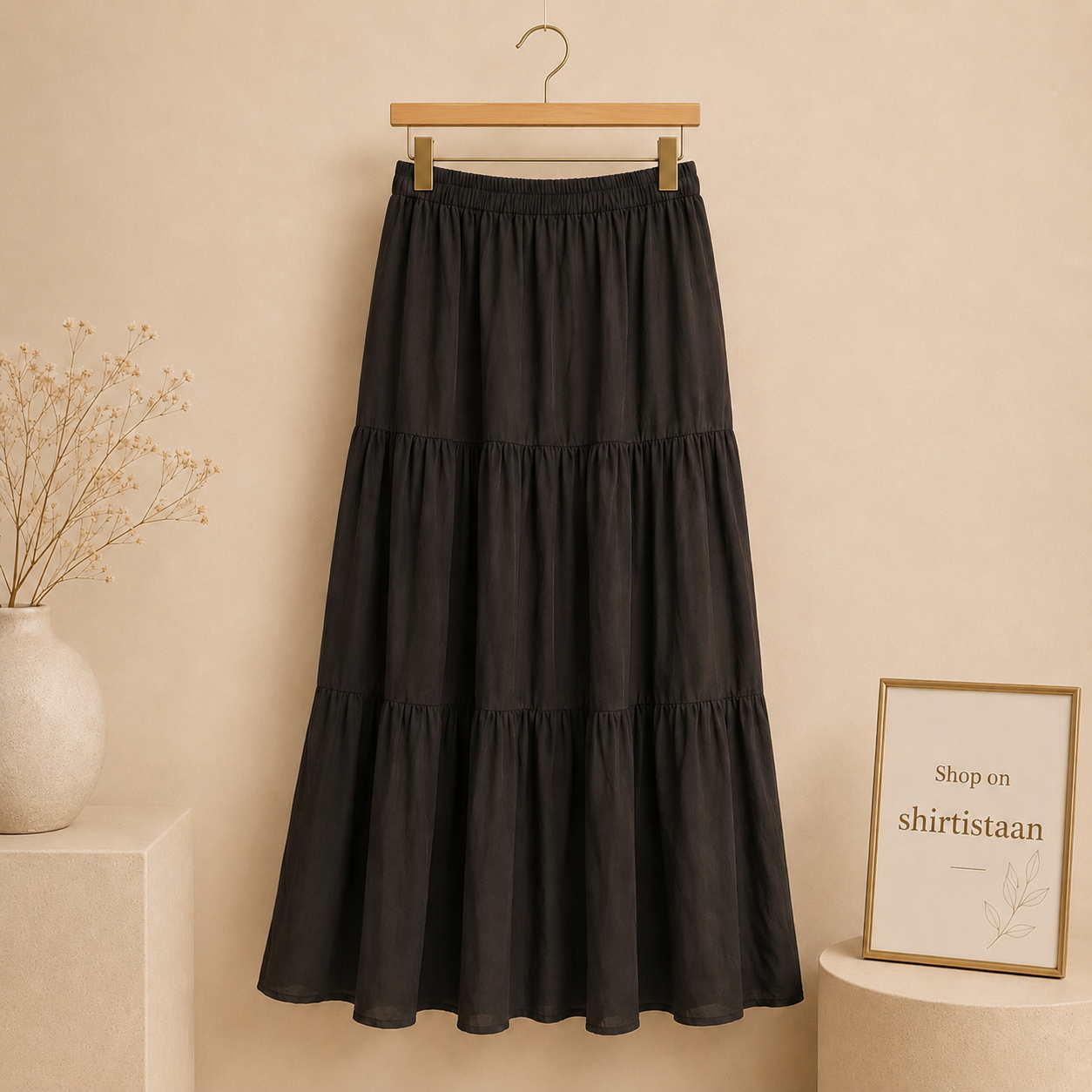 Black 3 Tier Twill Skirt