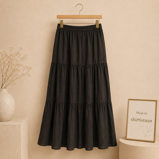 Black 3 Tier Twill Skirt