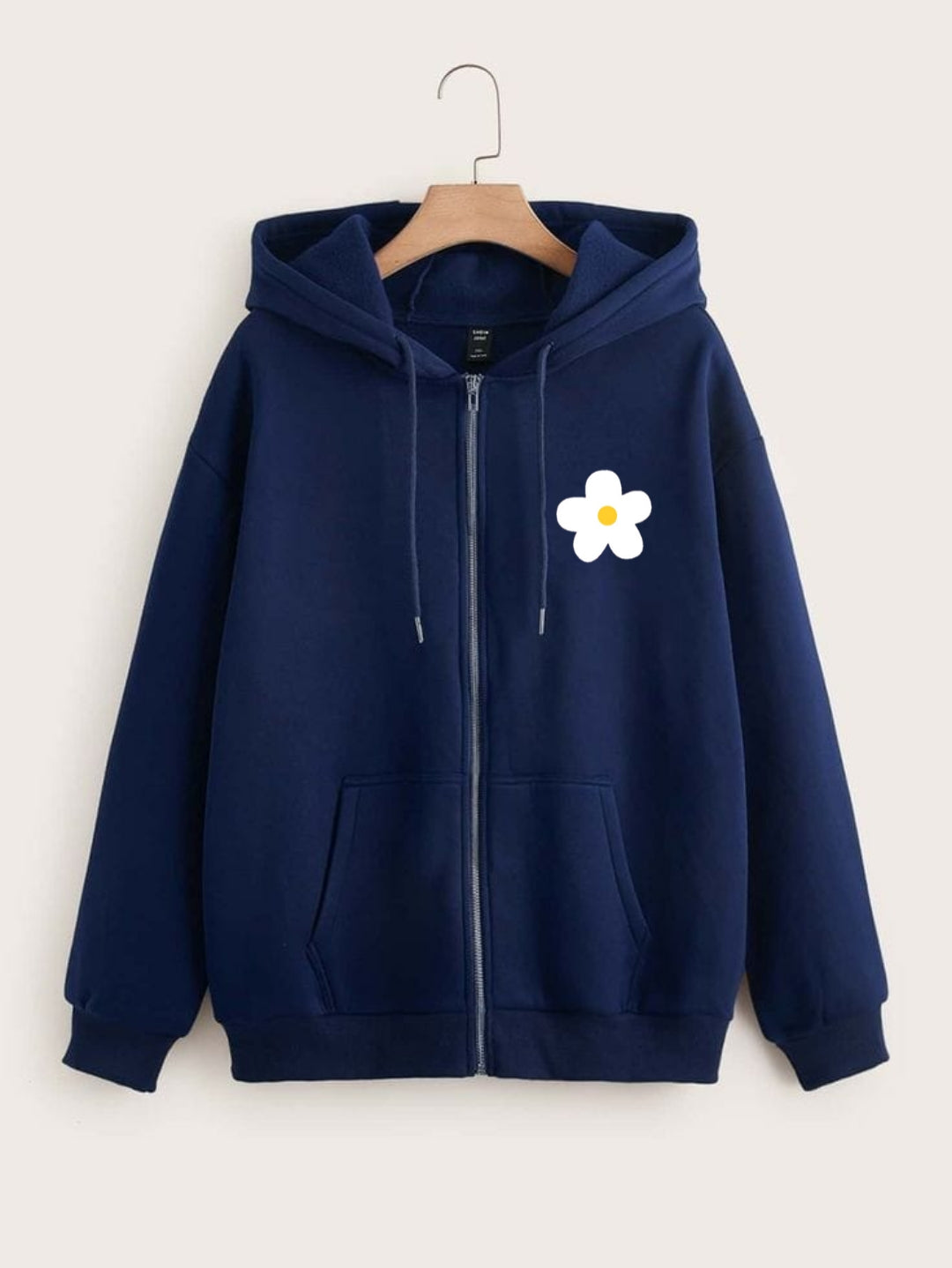 NAVY BLUE ZIPPER HOOD POCKET BASIC SUNFLOWER