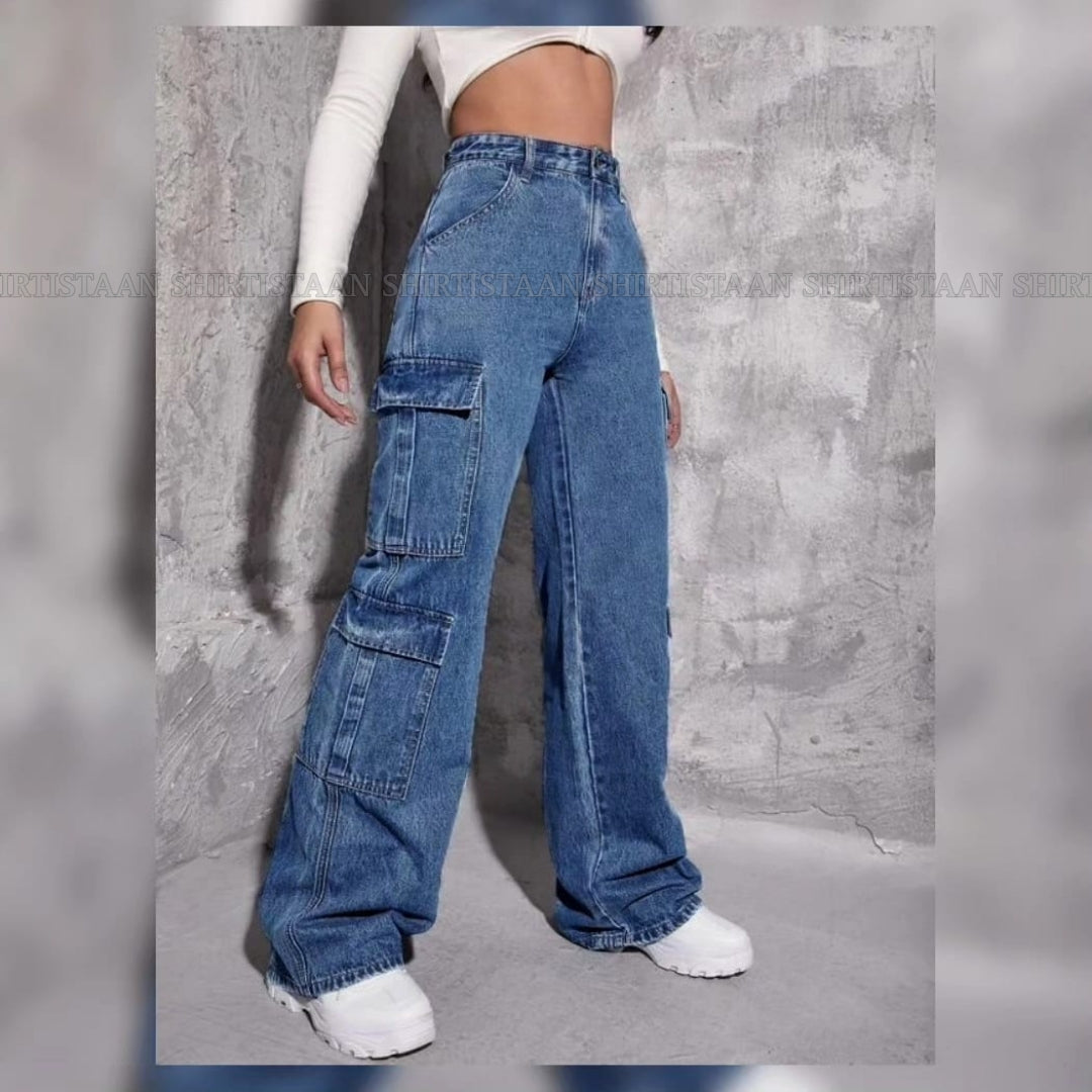 MID BLUE CARGO JEANS