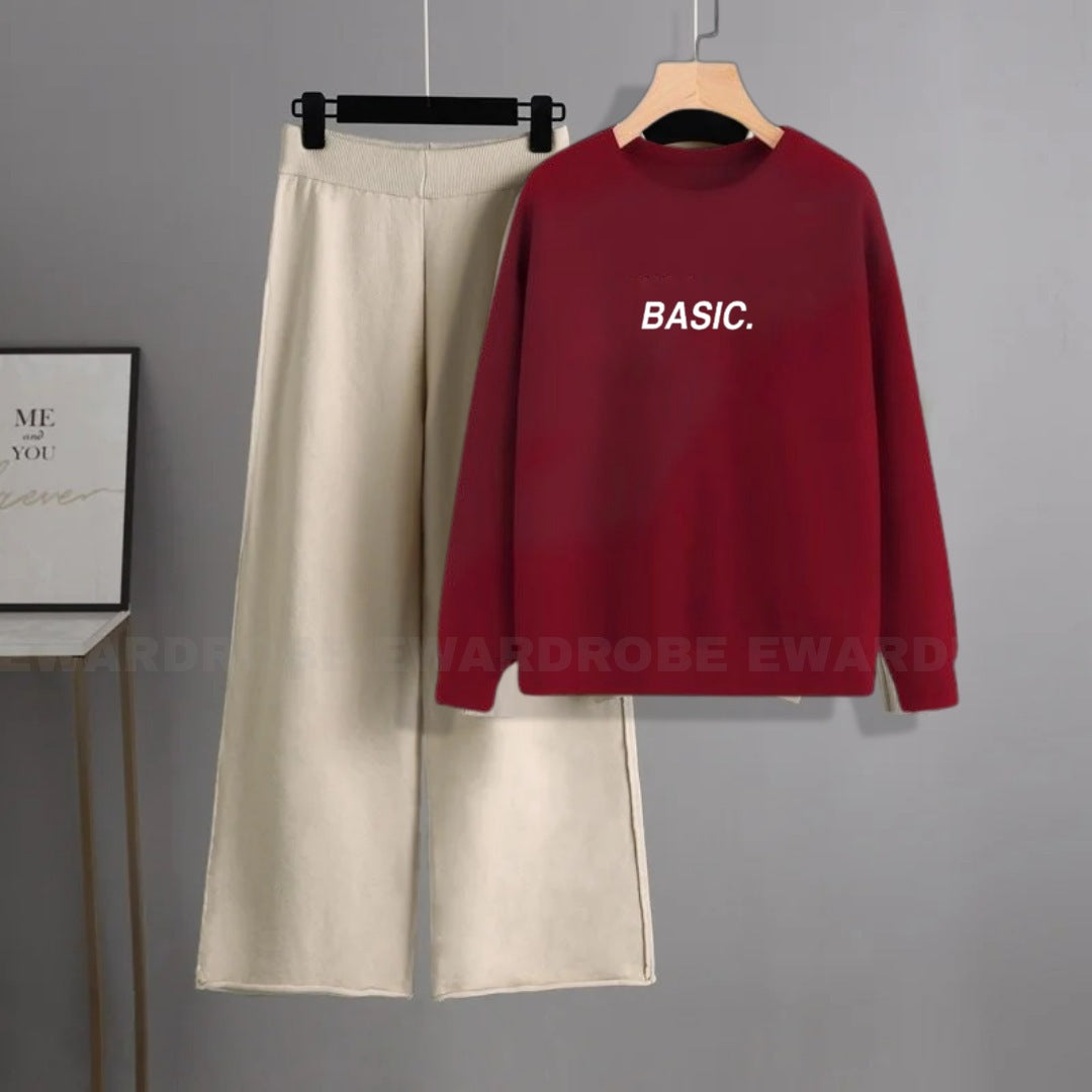 MAROON SWEATSHIRT BASIC DESIGN WITH BEIGE FLAPPER