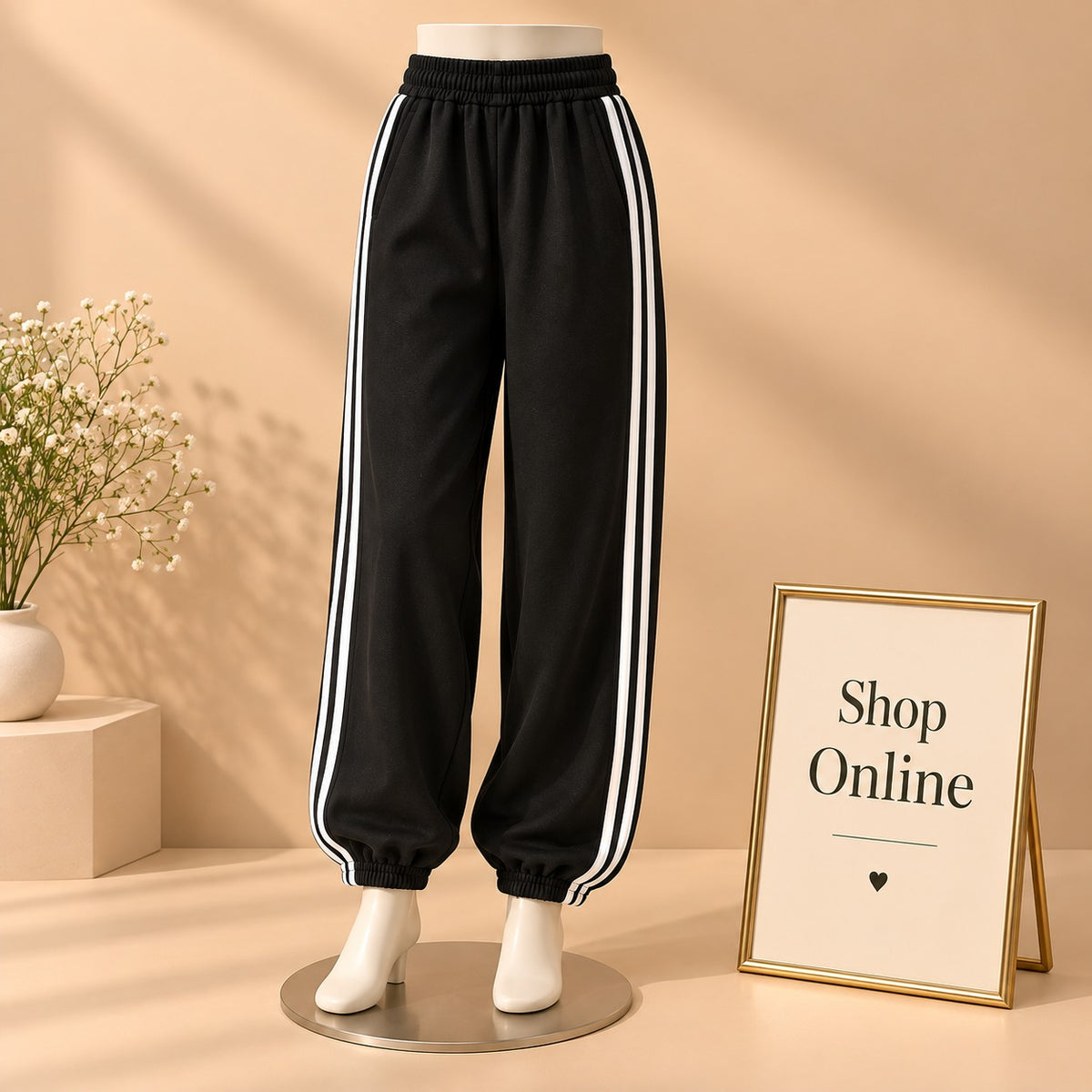 Black Three Strip Trouser