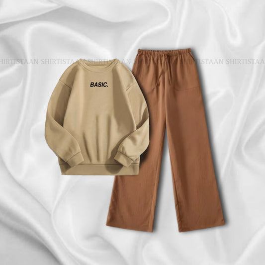 BEIGE SWEATSHIRT BASIC CENTER WITH BROWN FLAPPER