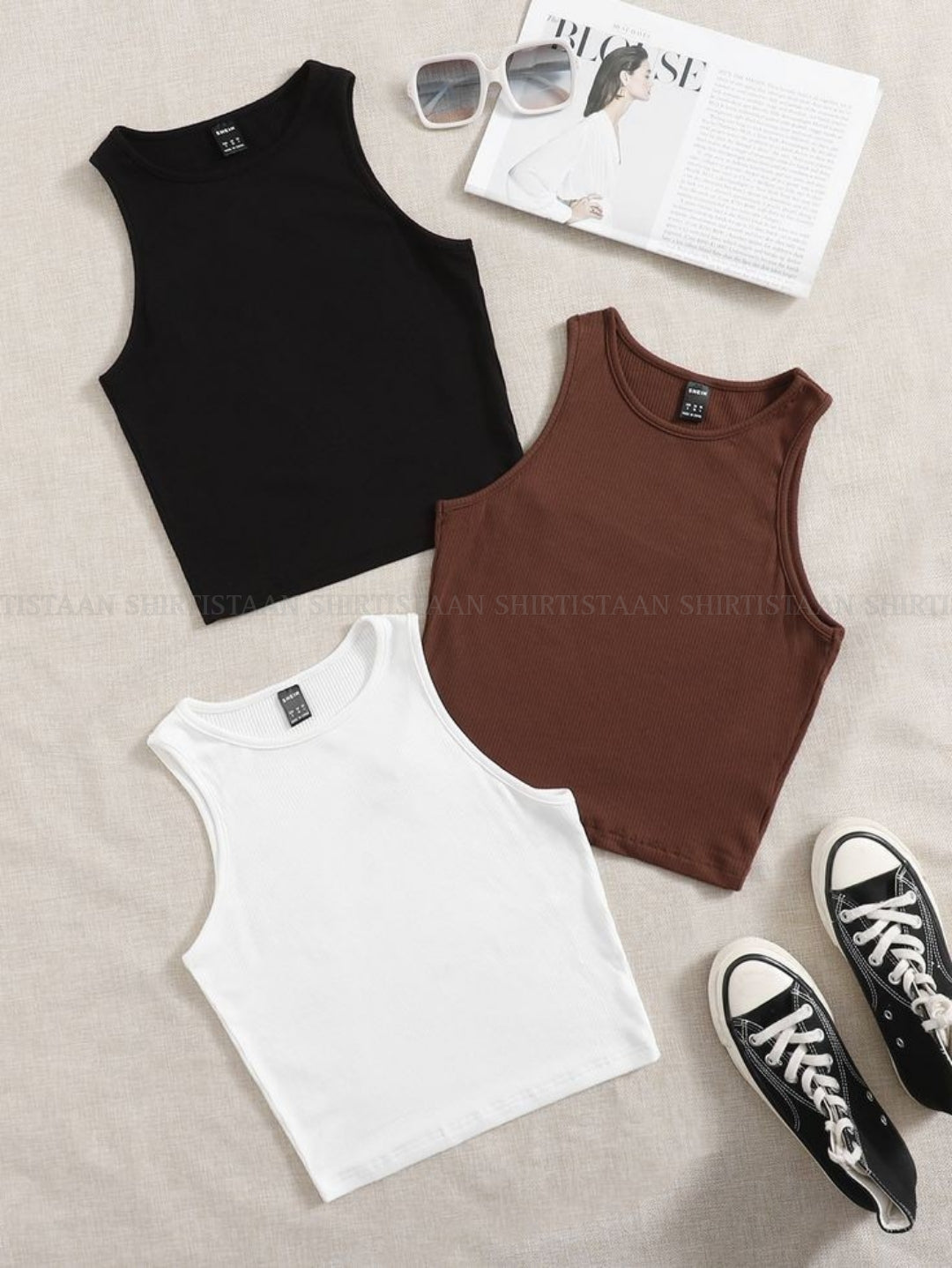 RIB KNIT TANKTOP (BLACK, WHITE AND BROWN)