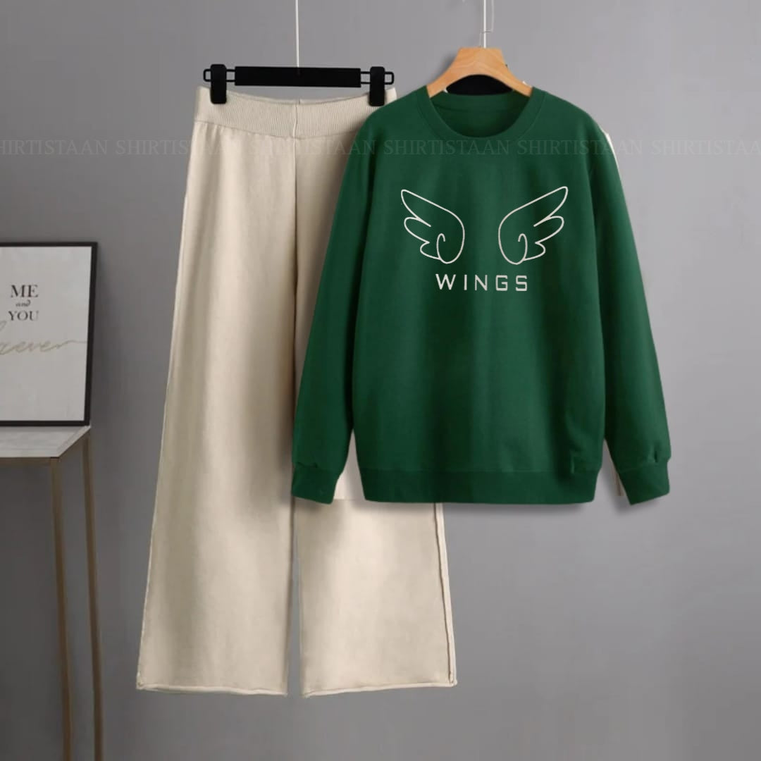 BOTTLE GREEN SWEATSHIRT WINGS WITH BEIGE FLAPPER