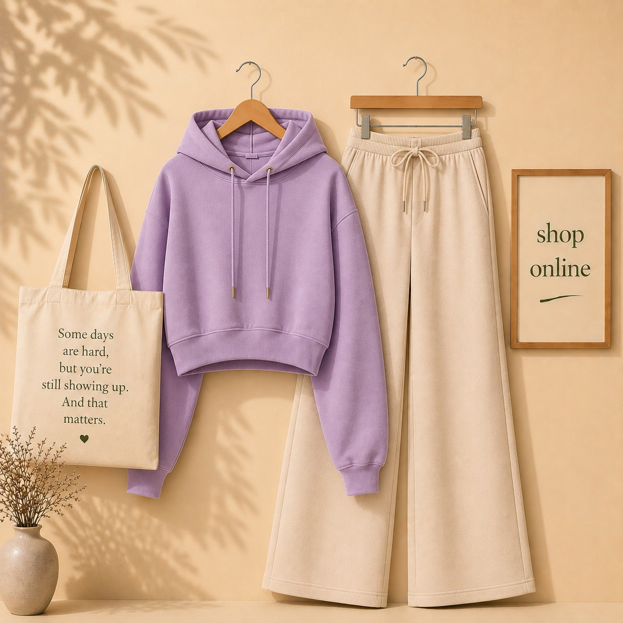 Basic Lilac Crop Hoodie with Beige Flapper