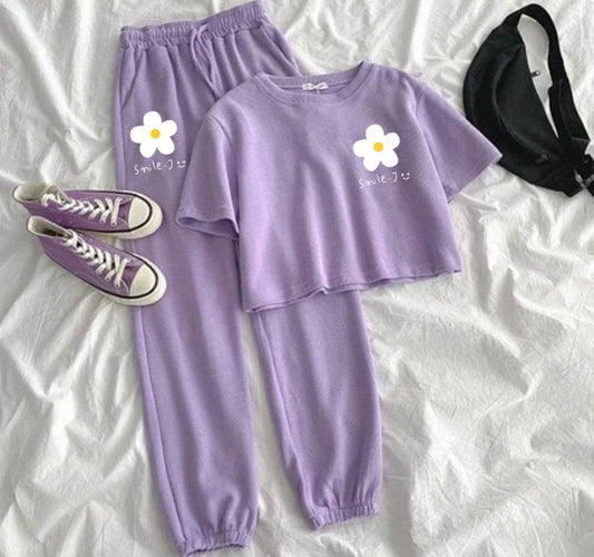 LILAC TSHIRT POCKET SUNFLOWER SMILE TRACKSUIT