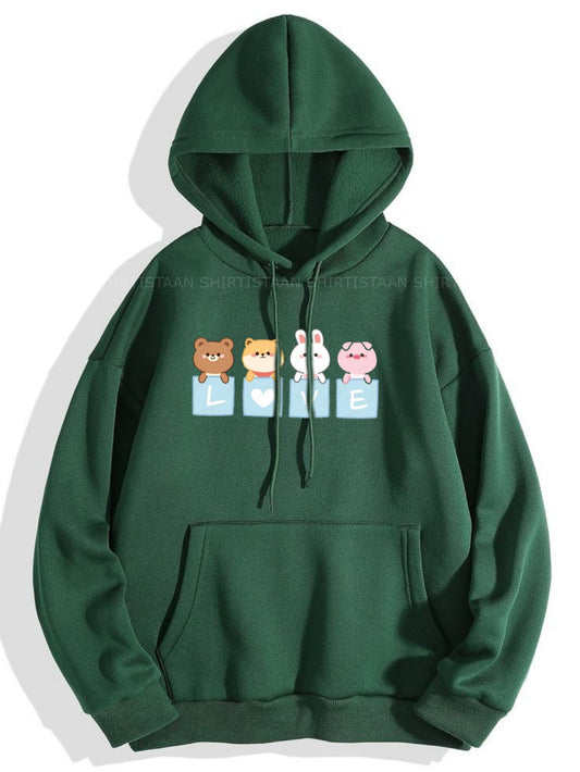 BOTTLE GREEN HOOD LOVE CARTOON