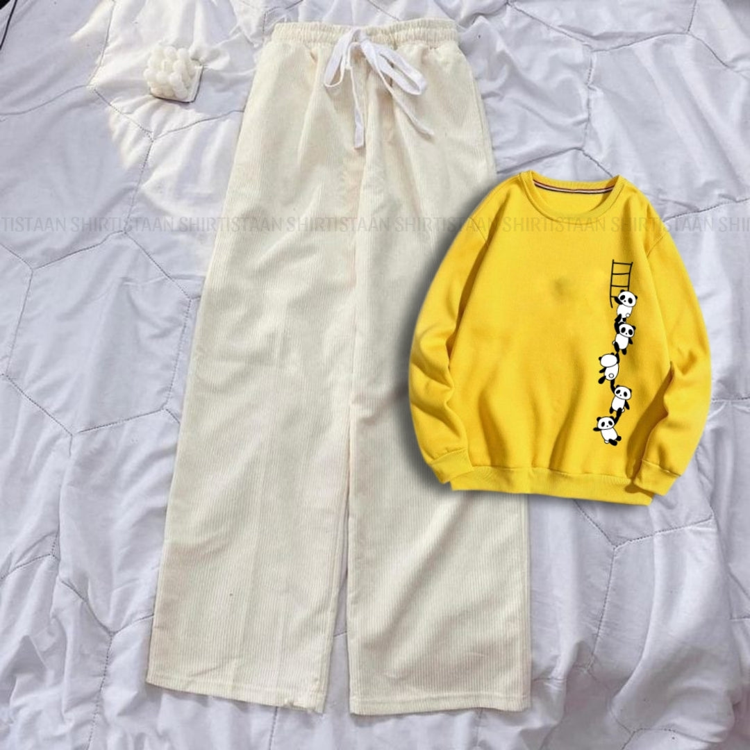 YELLOW SWEATSHIRT PANDA LADDER WITH BEIGE FLAPPER