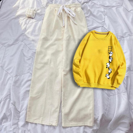 YELLOW SWEATSHIRT PANDA LADDER WITH BEIGE FLAPPER