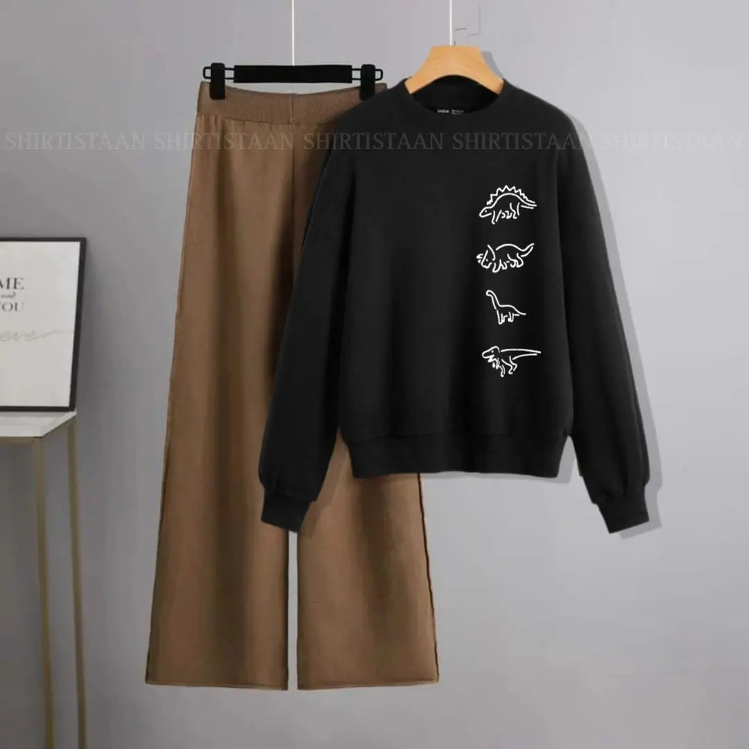 BLACK SWEATSHIRT VERTICAL ANIMAL LINE WITH BROWN  FLAPPER