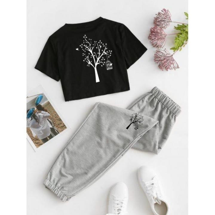 NEW TREE BLACK TEE WITH NEW TREE GREY TROUSER