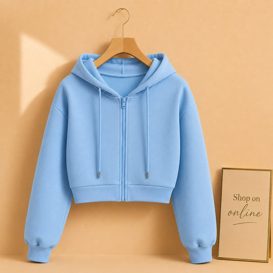 Basic Sky Blue Crop Zipper