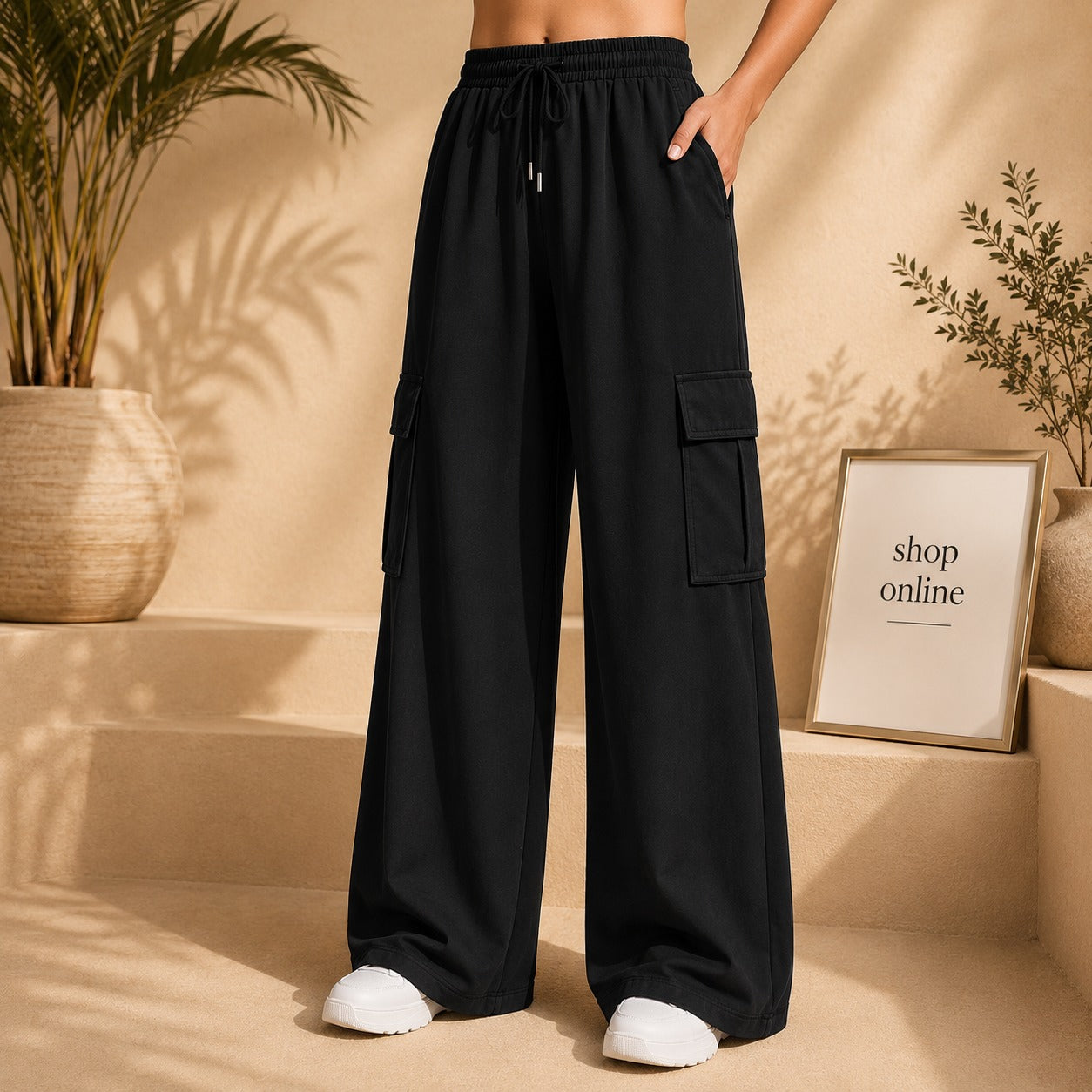 Basic Black Cargo  Wide Leg Trouser