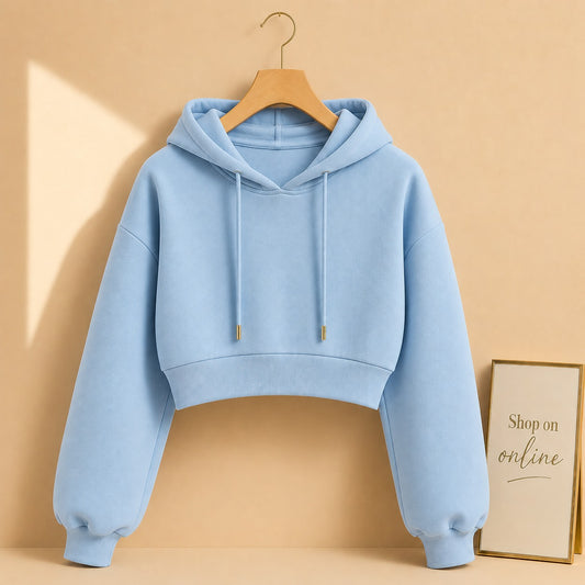Basic Sky Blue Crop Hoodie