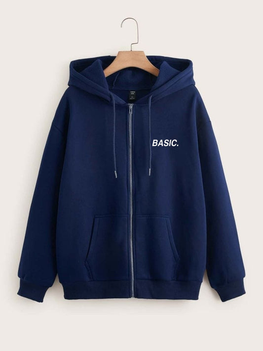 NAVY BLUE ZIPPER HOOD POCKET BASIC