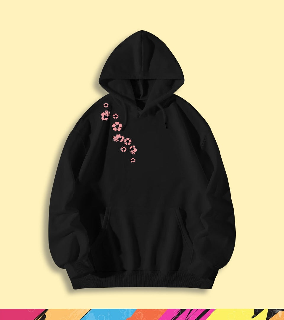 BLACK HOOD PINK SHOULDER FLOWER