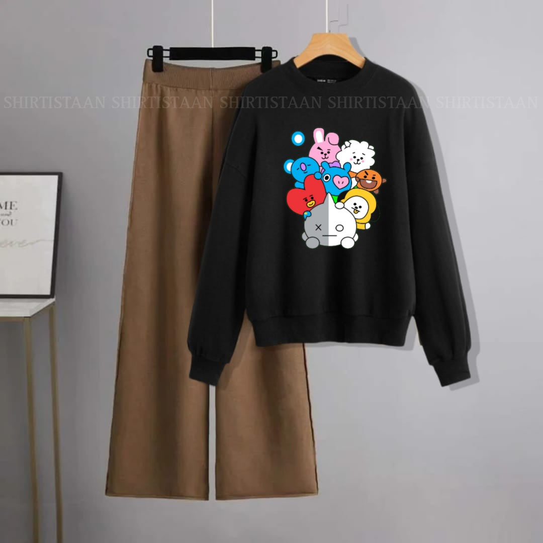 BLACK SWEATSHIRT BT21 WITH BROWN FLAPPER