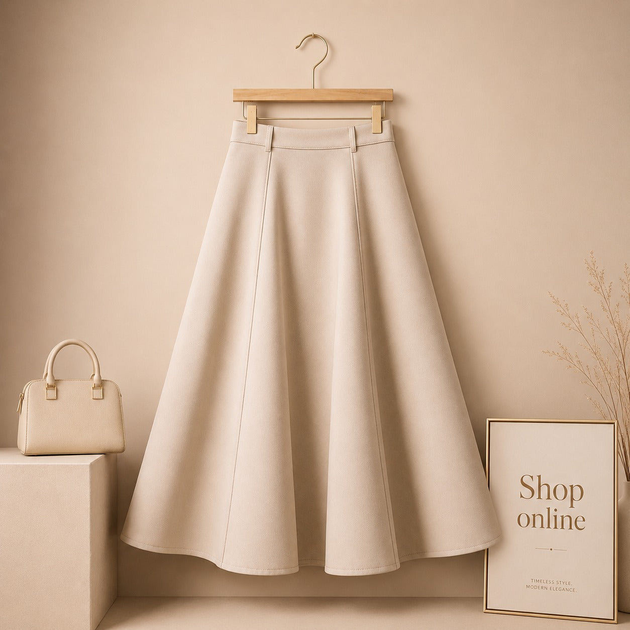 Beige Cotton Twill Skirt