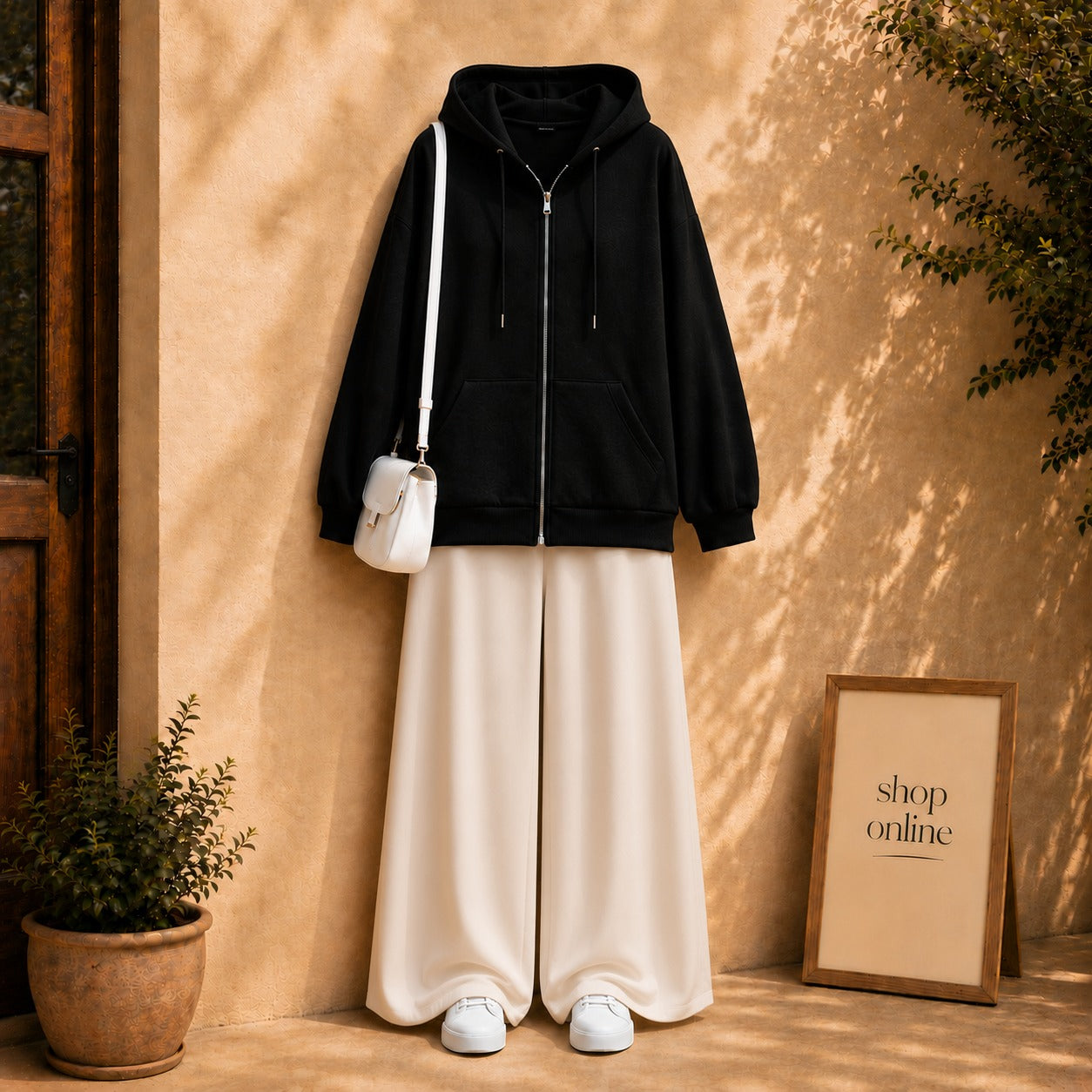 Black Zipper with Beige Flapper