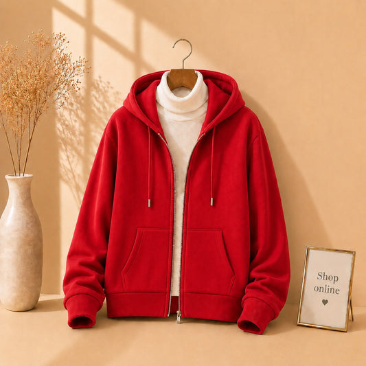 Basic Red Zipper with White Ribknit Highneck