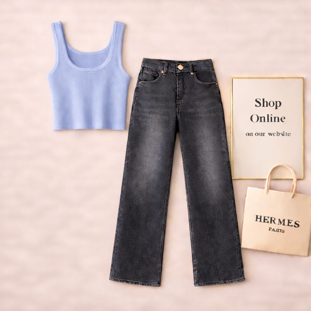 Sky Blue Tanktop with Malaysia Black Jeans