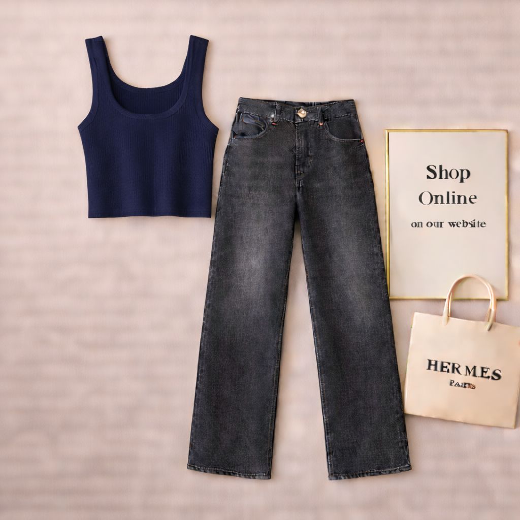 Navy Blue Tanktop with Malaysia Black Jeans