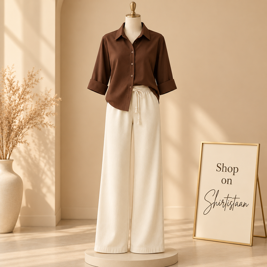 BROWN BUTTON DOWN SHIRT WITH BEIGE FLAPPER