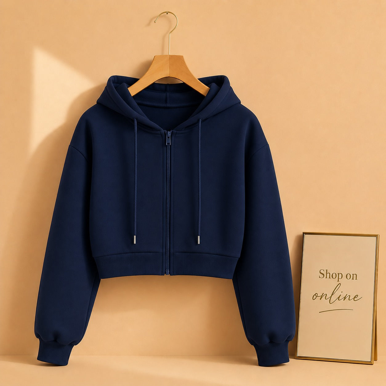 Basic Navy Blue Crop Zipper