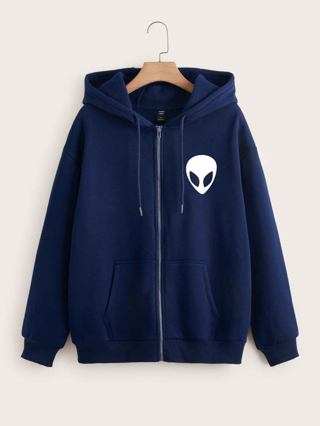 NAVY BLUE ZIPPER HOOD POCKET ALIEN