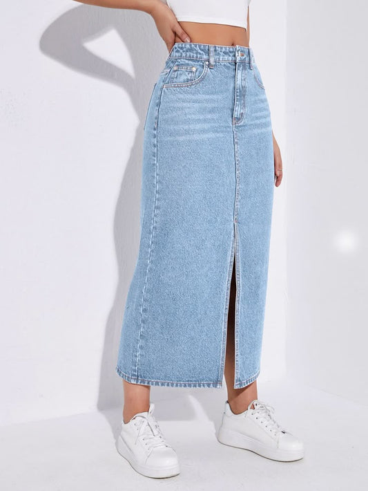 Ice Blue Denim Skirt