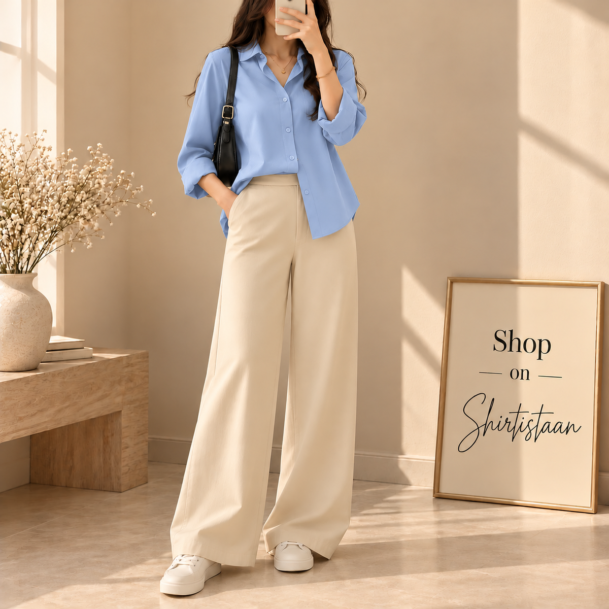 SKY BLUE BUTTON DOWN SHIRT WITH BEIGE FLAPPER