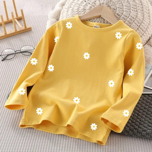 YELLOW FULL SLEEVE TEE DAISY ALL OVER