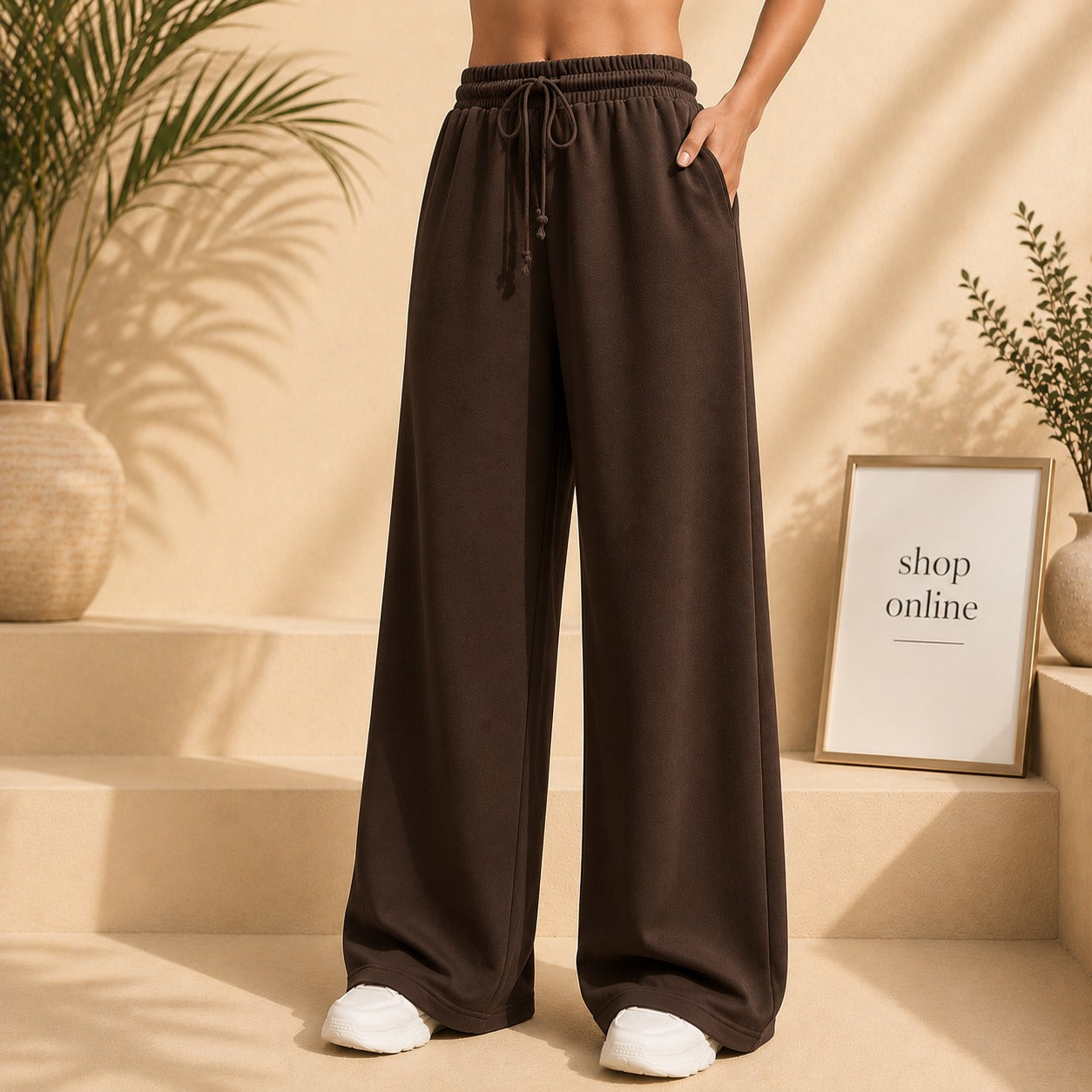 Basic Brown Wide Leg Trouser
