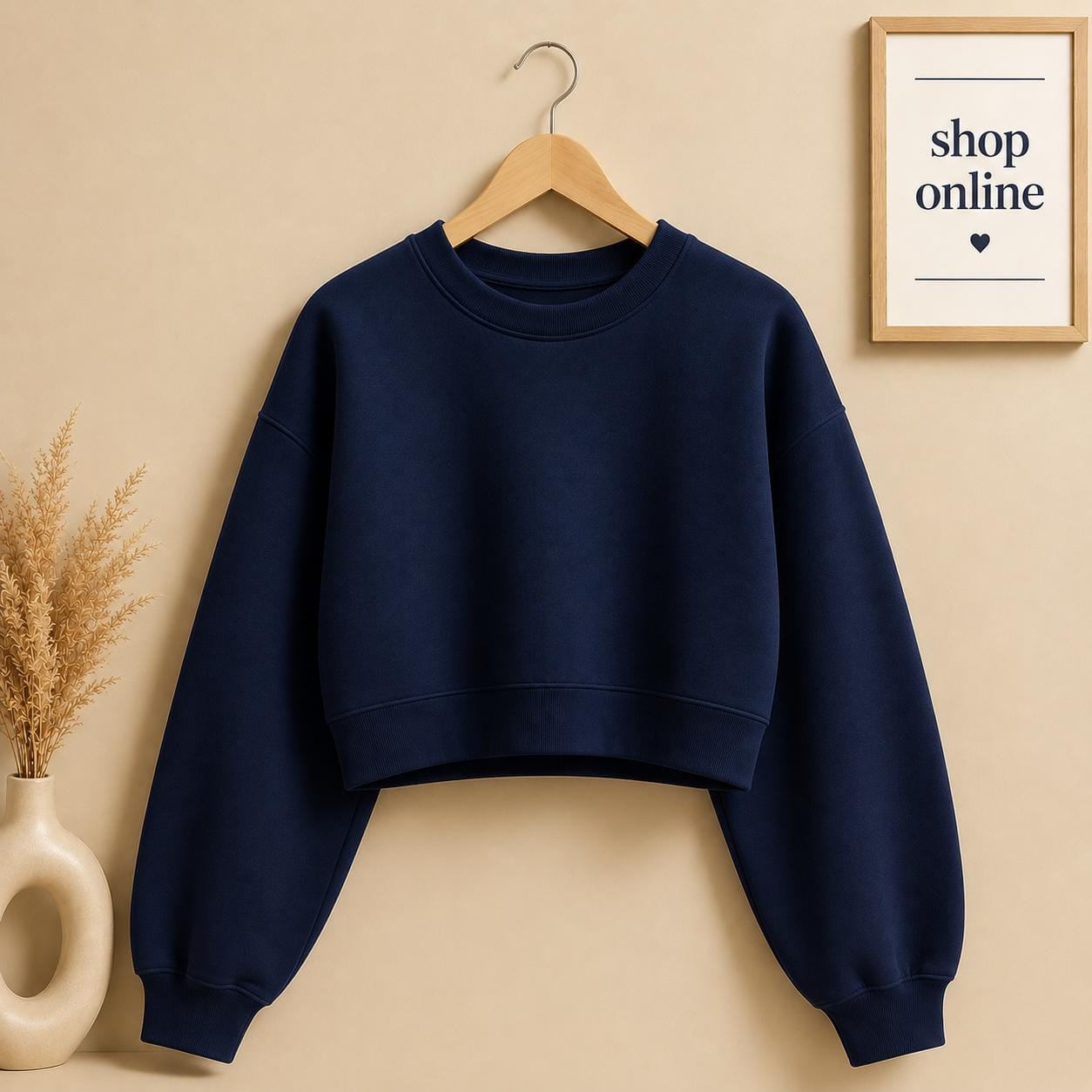 Basic Navy Blue  Crop Sweatshirt