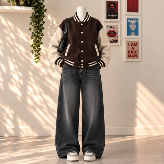 Brown Baseball with Black Vintage Jeans