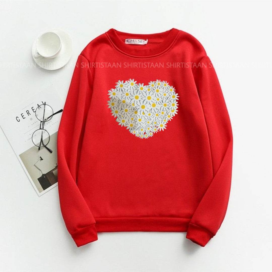 RED SWEATSHIRT DAISY HEART